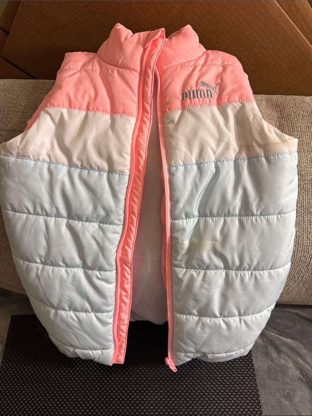 Puma Pink White Light Blue Girls Puffer Vest